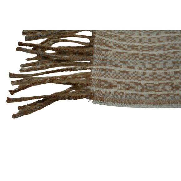 Pretty Persuasions Wrap/Scarf Tan Cream Geometric Pattern 27x72 Cozy Neutral - Picture 5 of 5